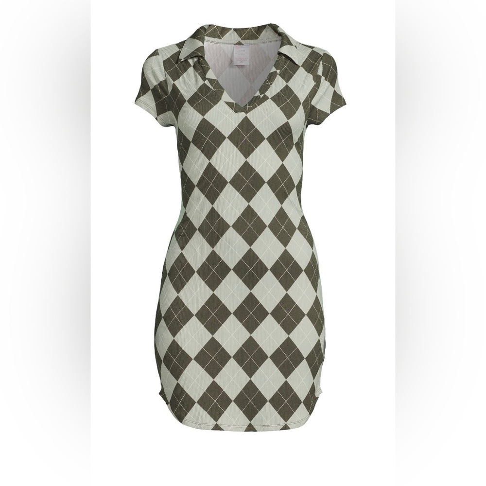 Green Check Polo Dress Medium Fitted